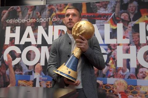 Handball World Cup 2019 Ambassador Lukas Podolski with World Cup Press conference Handball is coming home 03 12 2018 Lanxessarena Köln