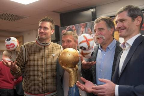Handball Carsten Lichtlein WM 2019 Ambassador Lukas Podolski Heiner Brand Henning Fritz Press conference Handball is coming home 03 12 2018 Lanxessarena Köln