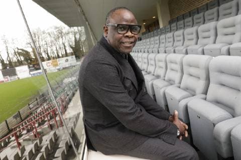 Basile Boli pictured during the eighth edition of the Raymond Goethals award, for the coach whose style was the closest to the style of Raymond Goethals, Monday 03 December 2018, in Brussels. THIERRYxROGE  x05481814x