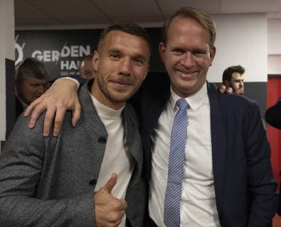 Press Conference Handball WM 2019 Cabin Lanxess Arena Cologne Germany Date 03 12 2018 Links Lukas Podolski Right Stefan Löcher