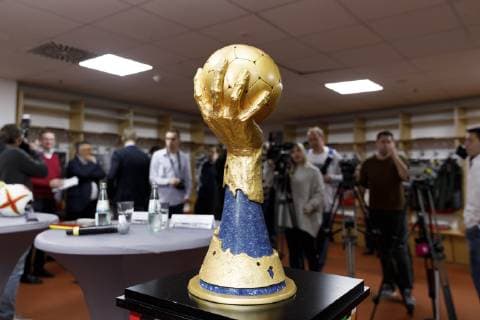 World Cup Cup of the Handball World Championship at the press conference of the Handball World Cup 2019 Handball Is Coming Home in the World Cup booth of 2007 in the Lanxess Arena Cologne 03 12 2018 Foto:xC.xHardtx xFuturexImage