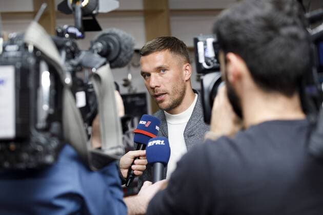 Lukas Podolski at the press conference for the Handball World Cup 2019 Handball Is Coming Home in the 2007 World Cup cabin in the Lanxess Arena Cologne 03 12 2018 Foto:xC.xHardtx xFuturexImage