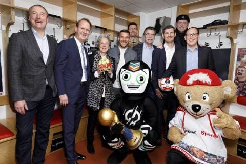 Oliver Lücke Stefan Löcher Agnes Klein Lukas Podolski Carsten Lichtlein Heiner Brand Henning Fritz Janus Fröhlich and Mark Schober at the press conference for the Handball World Cup 2019 Handball Is Coming Home in the 2007 World Cup booth in the Lanxess Arena Cologne 03 12 2018 Foto:xC.xHardtx xFuturexImage