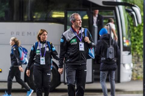 Handball Women European Championship Germany Romania Preliminary Round Group D 2 Matchday in the Brest Arena Coach Henk Groener Germany Arrival in the Arena Brest Arena Brest France