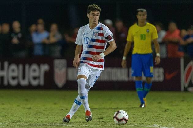 December 2, 2018 - Lakewood Ranch, FL, USA - LAKEWOOD RANCH, FL - December 2, 2018: USMNT Under-17 Men™s national team Nationalteam vs Brazil. The 2018 Nike International Friendlies at Premier Sports Campus. Giovanni Reyna - ZUMAt139 20181202_zaa_t139_194 Copyright: xJohnxDortonx