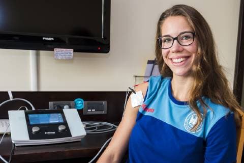Brest France 04 December 2018 EHF EM 2018 Media Day Emily Boelk Bölk Germany Thueringer HC at the electrotherapy Brest France