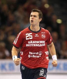 Photo Goal celebration at Rasmus Lauge Flensburg Handball Men 1 Bundesliga on Do 01 11 2018 Flensburg SC Magdeburg