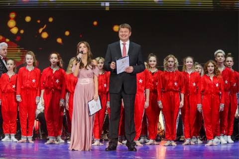 MOSCOW, RUSSIA â€“ DECEMBER 4, 2018: TV presenters Sofya Tartakova and Dmitry Guberniyev at a ceremony to present the 2018 Russian national prize at the office of the Ministry of Sport of Russia. Vladimir Gerdo TASS  TS099C7A
