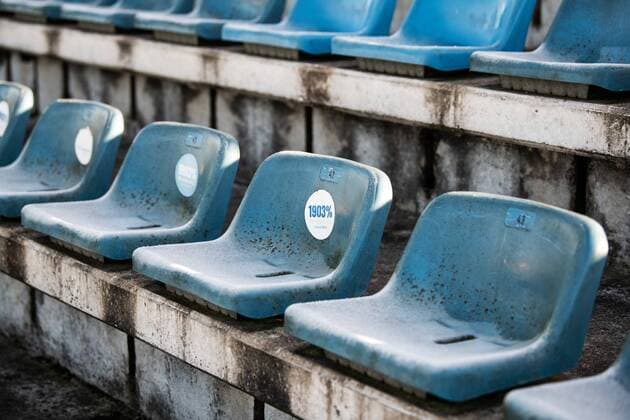Ernst Abbe Sportfeld Jena Home game stadium of FC Carl Zeiss Jena on 5 12 2018 View of the ailing seat shells on the back straight Ernst Abbe Sportfeld