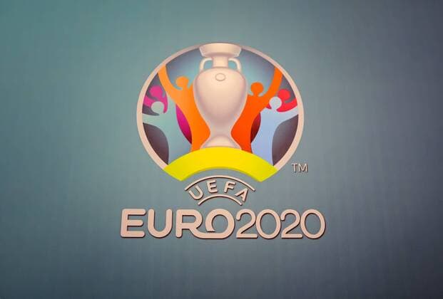 Fußball, EURO 2020 Logo Official logo UEFA EURO EM Europameisterschaft Fussball 2020 Official logo UEFA EURO 2020 printed on banner during press conference PK Pressekonferenz on the occasion of the draw. Kyiv Kyiv Ukraine  AleksandrxGusev PacificxPress