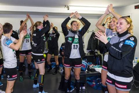 handball women european championship germany czech republic preliminary round group D 3 matchday in the brest arena the team of germany jubilation in the cabin brest arena brest france