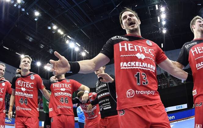 06 12 2018 Handball 1 Bundesliga DKB HBL Season 2018 2019 16 Matchday SG BBM Bietigheim HC Erlangen Metropolregion Nürnberg HCE Michael Haaß Haass 13 HC Erlangen HCE Jubel Freude nach Spielende