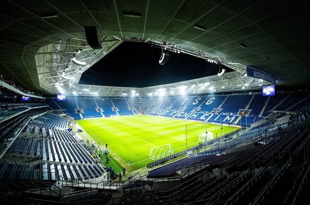 27 11 2018 xfux Soccer UEFA Champions League TSG 1899 Hoffenheim Schachtar Donezk emspor v l View Overview Wirsol Rhein Neckar Arena Interior Grass Field Green Stadium Tribuene Field Seat Seat Rank Tribuenerang Line Soccer Field Sinsheim