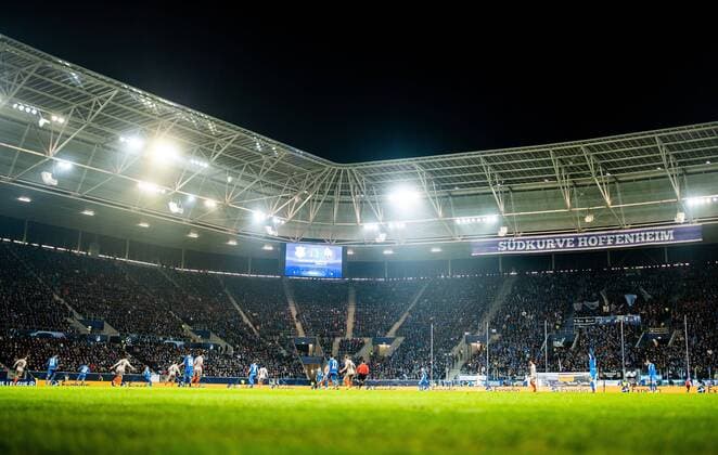 27 11 2018 xfux Soccer UEFA Champions League TSG 1899 Hoffenheim Schachtar Donezk emspor v l View Overview Wirsol Rhein Neckar Arena Interior Grass Field Green Stadium Tribuene Field Seat Fans TSG 1899 Hoffenheim Fan Mood Shirt Scarf Flag Emotions Sinsheim