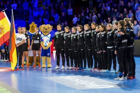 Handball Women European Championship Spain Germany Main Round Group 2 1 Matchday at the Palais des Sports the team of Germany National Anthem Nancy Palais des Sports Jean Weille France