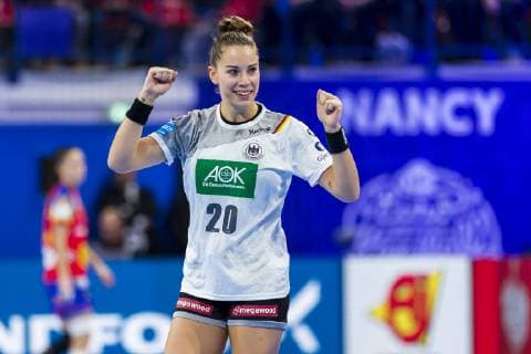 Handball Women European Championship Spain Germany Main Round Group 2 1 Matchday at the Palais des Sports Emily Boelk Bölk Germany Thueringer HC Jubel Freude Emotion Torjubel Torschuetze Torschütze Nancy Palais des Sports Jean Weille France