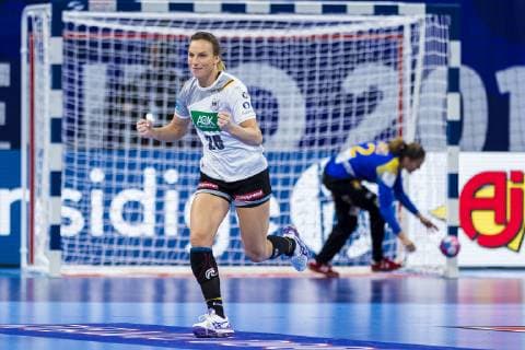 Handball Women European Championship Spain Germany Main Round Group 2 1 Matchday at the Palais des Sports Angie Geschke Germany Oldenburg Jubilee Joy Emotion Jubilee Scorers Scorers Nancy Palais des Sports Jean Weille France