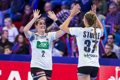 Handball Women European Championship Spain Germany Main Round Group 2 1 Matchday at Palais des Sports v li Marlene Zapf Germany Metzingen Alicia Stolle Germany Thueringer HC Nancy Palais des Sports Jean Weille France