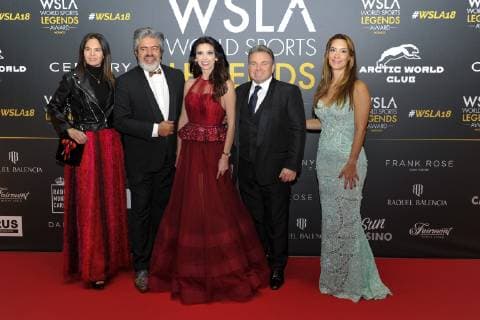 Marcos Marin (artiste) - Lorena Baricalla - Sergey Egorov - Bianca Senna (Niece de Ayrton Senna) CELEBRITES : Monaco World Sports Legends Award - Monaco - 08 12 2018 NorbertScanella Panoramic 