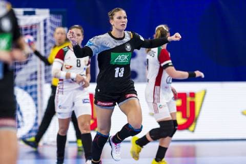 Handball Women European Championship Hungary Germany Main Round Group 2 2 Matchday at the Palais des Sports Julia Behnke Germany Metzingen cheering joy emotion goal cheering goal scorer goalscorer Nancy Palais des Sports Jean Weille France