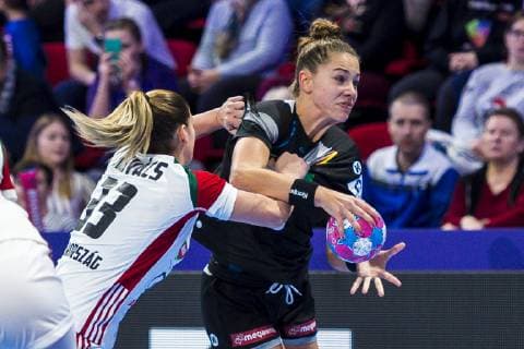 Handball Women European Championship Hungary Germany Main Round Group 2 2 Matchday at Palais des Sports v left in duel Anna Kovacs Hungary and Emily Boelk Bölk Germany Thuringia HC Nancy Palais des Sports Jean Weille France