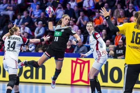 Handball Women European Championship Hungary Germany Main Round Group 2 2 Matchday at Palais des Sports v li Rea Meszaros Hungary Xenia Smits Germany Metz Szimonetta Planeta Hungary Blanka Biro Hungary Nancy Palais des Sports Jean Weille France