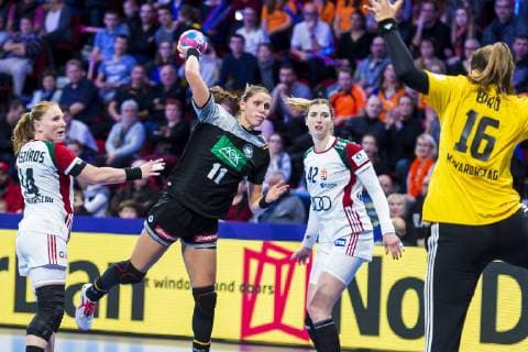 Handball Women European Championship Hungary Germany Main Round Group 2 2 Matchday at Palais des Sports v li Rea Meszaros Hungary Xenia Smits Germany Metz Szimonetta Planeta Hungary Blanka Biro Hungary Nancy Palais des Sports Jean Weille France