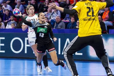 Handball Women European Championship Hungary Germany Main Round Group 2 2 Matchday at the Palais des Sports Julia Behnke Germany Metzingen Eva Kiss Hungary Nancy Palais des Sports Jean Weille France