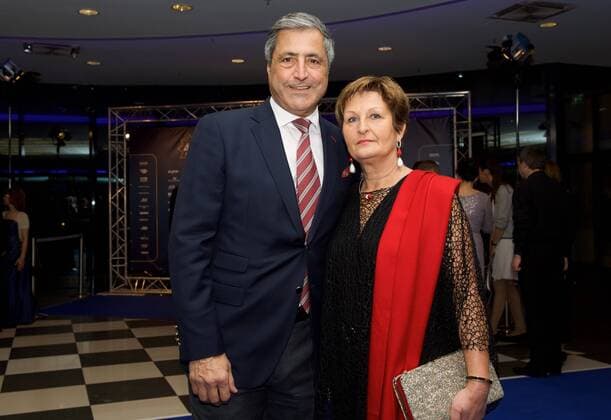Berlin 08 12 2018 Hotel ESTREL CHAMPIONS BERLINER SPORTLER DES JAHRES 2018 Kaweh NIROOMAND Manager of Berlin Recycling Volleys DOSB Vice President with wife Jutta Photo Eberhard Thonfeld camera 4