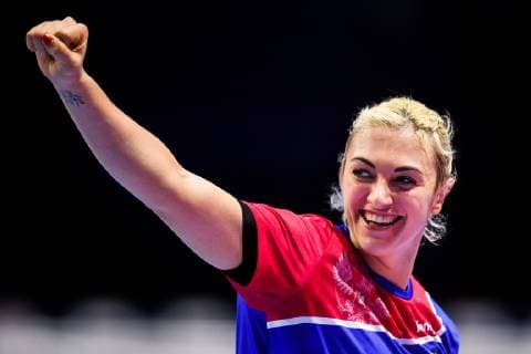 181209 Anna Sen of Russia celebrates during the EHF European WomenÕs Handball Championship match between Serbia and Russia on December 9 2018 in Nantes Photo Ludvig Thunman BILDBYRN kod LT 35568  Copyright: LUDVIGxTHUNMAN BB181209LT089