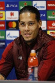 10th December 2018, Anfield, Liverpool, England, UEFA Champions League football, Liverpool versus Napoli press conference PK Pressekonferenz Virgil van Dijk of Liverpool speaking to the media during today s press conference at Anfield ahead of tomorrow s Champions League match against Napoli  ActionPlus12086613 AlanxMartin