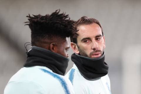 Atletico s captain Diego Roberto Godin pictured during a training session of Spanish club Athletico Madrid, Monday 10 December 2018 in Brugge. Tomorrow Athletico will meet Belgian soccer team Club Brugge KV on the sixth and last day of the UEFA Champions League, in group A. BRUNOxFAHY  x05487353x