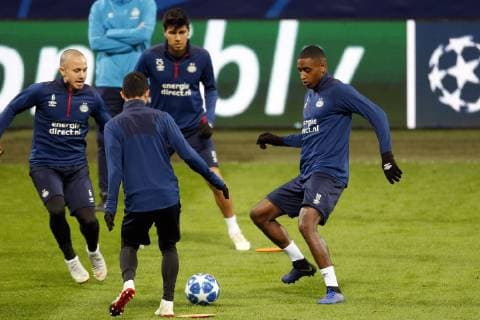 (L-R), Jose Angelino of PSV, Mauro Junior of PSV, Erick Gutierrez of PSV, Pablo Rosario of PSV during a training session prior to the UEFA Champions League group B match between Internazionale Milan and PSV Eindhoven at Stadio Giuseppe Meazza on December 10, 2018 in Milan, Italy UEFA Champions League 2018 2019 xVIxVIxImagesx xJeroenxPutmansxIVx 13039804