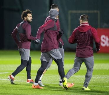 10th December 2018, Melwood, Liverpool, England, UEFA Champions League football, Liverpool versus Napoli,Liverpool training at Melwood ; Mohamed Salah of Liverpool warms up before the training session  ActionPlus12086620 DavidxBlunsden