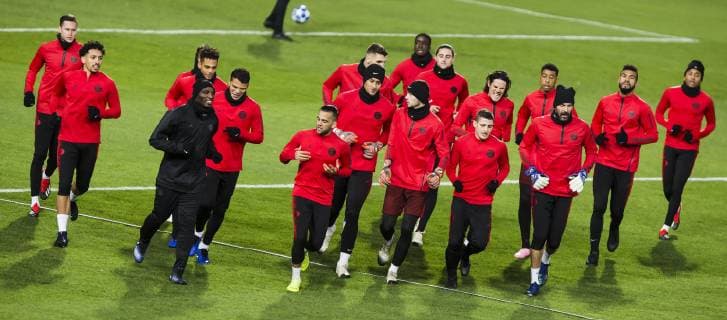 10th December 2018, Rajko Mitic Stadium, Belgrade, Serbia; UEFA Champions League football, Red Star Belgrade versus Paris Saint-Germain press conference PK Pressekonferenz The players of Paris Saint-Germain during the training session  ActionPlus12086681 NikolaxKrstic