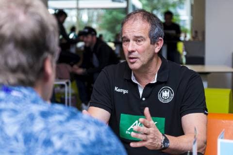 Nancy France 10 December 2018 EHF EM 2018 Media Day Training Trainer Henk Groener Germany in discussion with the press Nancy France