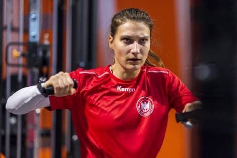 Nancy France 10 December 2018 EHF EM 2018 Media Day Training Torhueterin Isabell Roch Germany Metzingen at strength training Nancy France