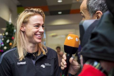 Nancy France 10 December 2018 EHF EM 2018 Media Day Training Maura Visser Netherlands Bietigheim on ZDF Interview Nancy France