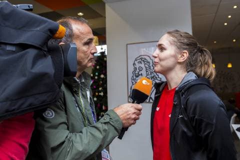 Nancy France 10 December 2018 EHF EM 2018 Media Day Training Laura van der Heijden Netherlands Bietigheim on ZDF Interview Nancy France
