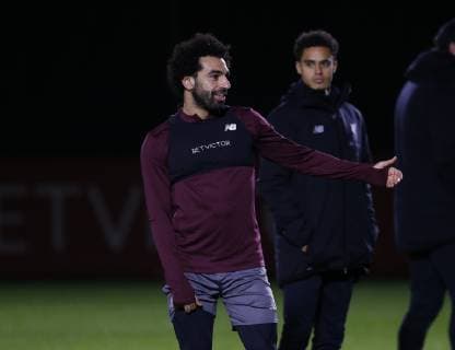 10th December 2018, Melwood, Liverpool, England, UEFA Champions League football, Liverpool versus Napoli press conference PK Pressekonferenz Mohamed Salah of Liverpool warms up at the club s Melwood training ground ahead of tomorrow s Champions League match against Napoli  ActionPlus12086760 AlanxMartin