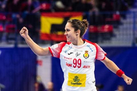 181211 Mireya Gonzalez of Spain celebrates during the EHF European Women?s Handball Championship match between Spain and Romania on December 11 2018 in Nancy Photo Fredrik Varfjell BILDBYRAN kod FV 150182  Copyright: FREDRIKxVARFJELL BB181211FV010