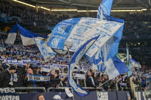 GER CL FC Schalke 04 vs locomotive Moskva locomotive Moscow 11 12 2018 Veltins Arena Gelsenkirchen GER CL FC Schalke 04 vs locomotive Moskva locomotive Moscow DFL regulations prohibit any use of photographs as image sequences and or quasi video in picture the cheering Schalker fan curve fans fan block nph Mauelshagen nph00321