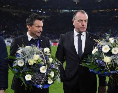 11 12 2018 Football UEFA Champions League Season 2018 2019 Preliminary round 6 Matchday FC Schalke 04 Locomotive Moscow v left Manager Christian Heidel Schalke 04 Chairman of the Supervisory Board Clemens Toennies Clemens Tönnies Schalke 04 Team2
