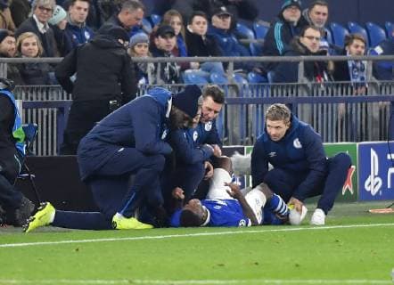 11 12 2018 football UEFA Champions League season 2018 2019 preliminary round 6 matchday FC Schalke 04 locomotive Moscow injury Hamza Mendyl FC Schalke 04 left Salif Sane FC Schalke 04 Team2