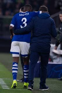 Football Champions League Group Phase 6 Matchday FC Schalke 04 Locomotive Moscow on 11 12 2018 in the Veltins Arena in Gelsenkirchen Violation of Hamza Mendyl Schalke DFL Regulations prohibit any use of photographs as image sequences and or quasi video xMNx