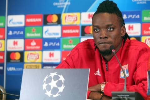Forward Bertrand Traore of Olympique Lyonnais attends a pre-match news conference ahead of the UEFA Champions League Group F Matchday 6 game against FC Shakhtar Donetsk, Kyiv, capital of Ukraine, December 11, 2018. The fixture is due to take place at the NSC Olimpiyskiy in the Ukrainian capital at 22:00 local time on December 12. Ukrinform Lyon?s news conference before UCL encounter with Shakhtar  Copyright: xPavloxBagmutx