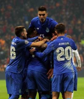 Porto s Moussa, Marega celebrate goal during Galatasaray - Porto Uefa Champions League Game at Turk Telekom Arena, Istanbul, 11th Dec. 2018  Copyright: TolgaxAdanali 16205154