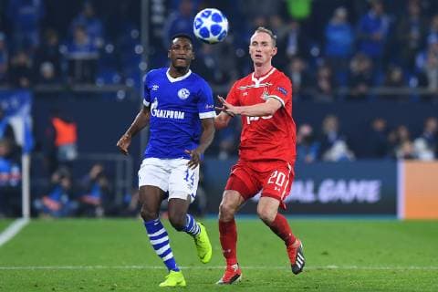 Football Champions League Group Phase 6 Matchday FC Schalke 04 Locomotive Moscow on 11 12 2018 in the Veltins Arena in Gelsenkirchen Abdul Rahman Baba Schalke left Vladislav Ignatyev Moscow right DFL Regulations prohibit any use of photographs as image sequences and or quasi video xRx