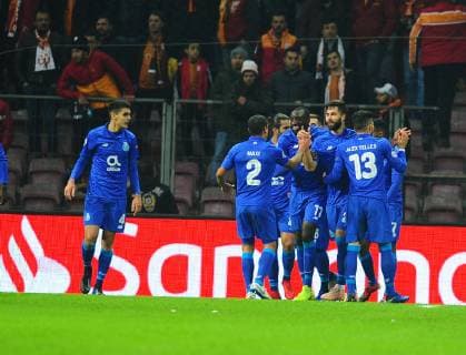Porto Players celebrates for Felipe s goal during the Champions League group D match between Galatasaray and Porto at Turk Telkom Stadium n Istanbul , Turkey on December 11 , 2018. 