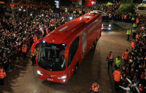 11th December 2018, Anfield, Liverpool, England; UEFA Champions League football, Liverpool versus Napoli; the Liverpool team bus arrives as fans surround the entrance to the stadium prior to the match  ActionPlus12086778 DavidxBlunsden